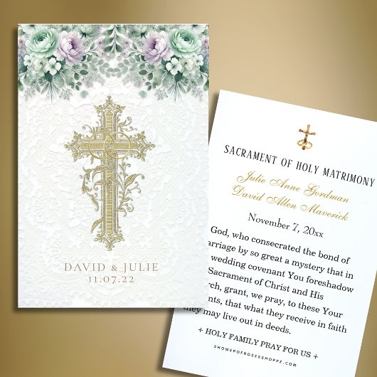 Carte de prière de mariage catholique à motif flor