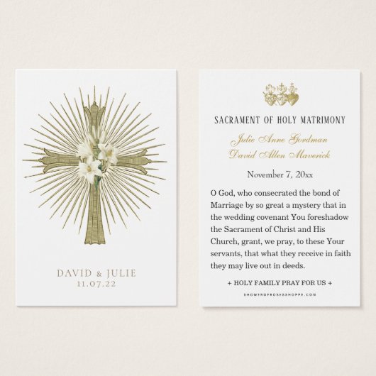 Carte de prière de mariage catholique avec croix e (Devant & derrière)