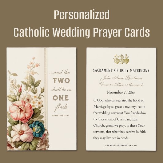 Carte de prière de mariage catholique avec verset
