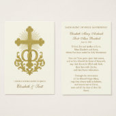 Carte de prière de mariage catholique Croix dorée (Devant & derrière)
