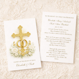 Carte de prière de mariage catholique Croix dorée