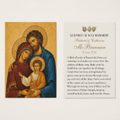 Carte de prière de mariage catholique de la Sainte (Devant & derrière)