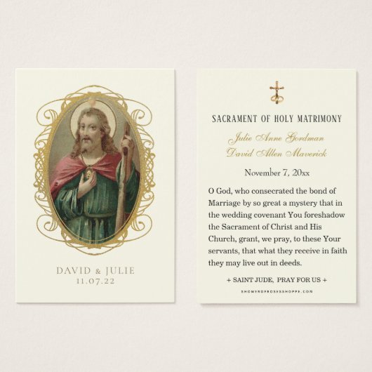 Carte de prière de mariage catholique St. Jude (Devant & derrière)