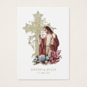 Carte de prière de mariage croix d'or Jésus cathol (Devant)