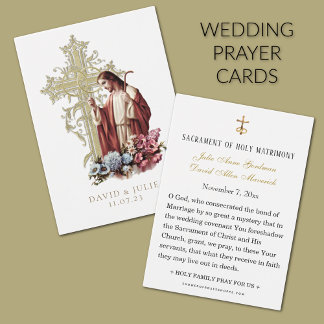 Carte de prière de mariage croix dorée Jésus catho