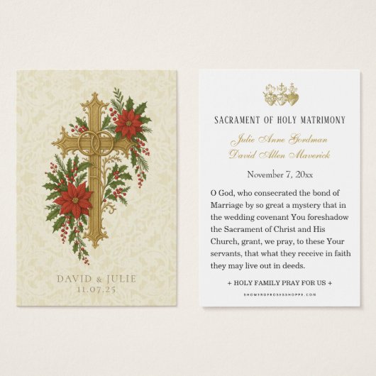 Carte de prière de mariage de Noël avec croix (Devant & derrière)