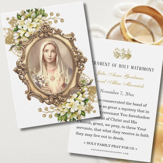 Carte de prière de mariage florale catholique