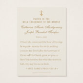 Carte de prière de mariage florale catholique doré (Dos)