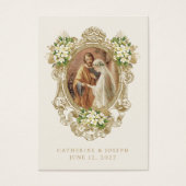 Carte de prière de mariage florale catholique doré (Devant)