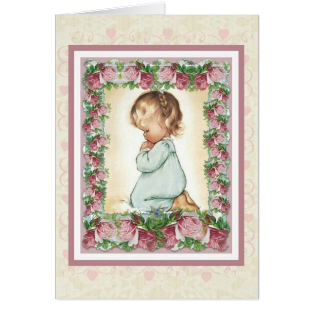 Carte de prière de roses de la petite fille w/pink (Devant)