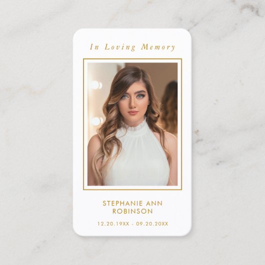 Carte de prière de script Gold Memorial (Devant)