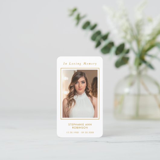 Carte de prière de script Gold Memorial (Debout devant)