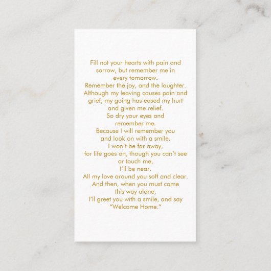 Carte de prière de script Gold Memorial (Dos)