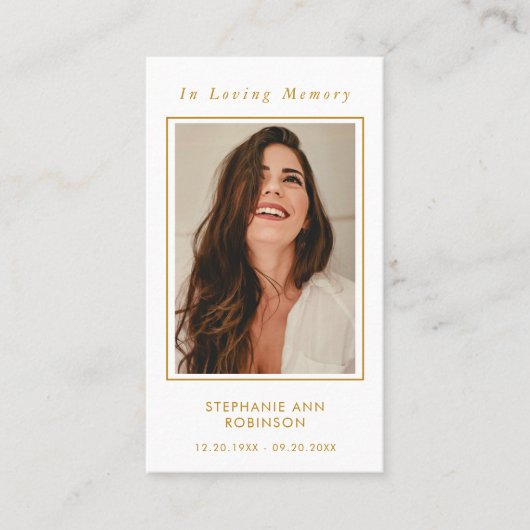 Carte de prière de script Gold Memorial (Devant)