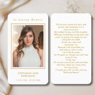 Carte de prière de script Gold Memorial