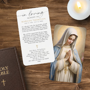 Carte de prière de sympathie Croix Vierge Marie re