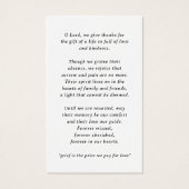 Carte de prière de sympathie de typographie décora (Dos)
