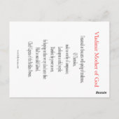 Carte de prière de Vladimir Mère de Dieu (Dos)