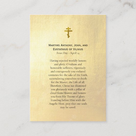 Carte de prière des martyrs Anthony John Eustathiu (Dos)