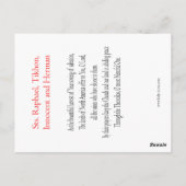 Carte de prière des saints d'Amérique du Nord (Dos)