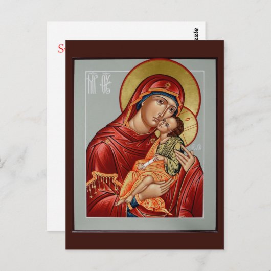 Carte de prière douce Mère de Dieu embrassante (Devant / Derrière)