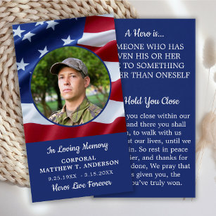 Carte de prière du drapeau américain soldat décédé