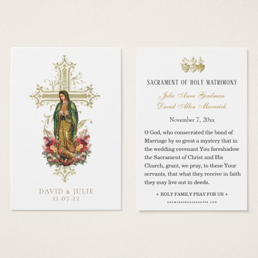 Carte de prière du Mariage catholique de Guadalupe (Devant & derrière)