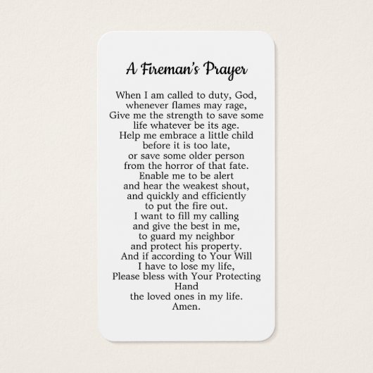Carte de prière du pompier Diplôme de pompier (Dos)
