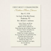 Carte de prière du souvenir pour la première saint (Dos)