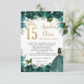 Carte de prière Emerald Floral Gold Quinceañera (Debout devant)
