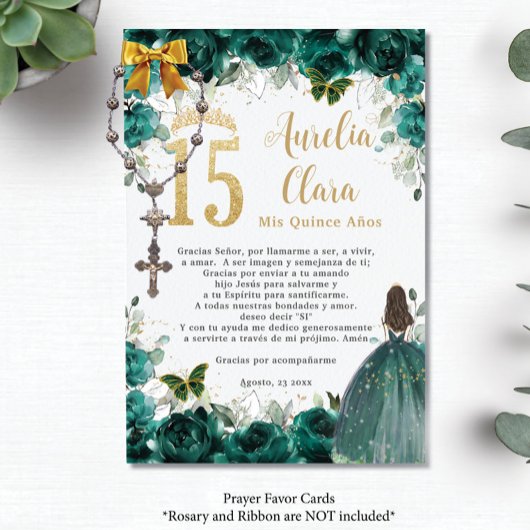 Carte de prière Emerald Floral Gold Quinceañera