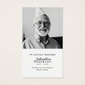 Carte de prière en mémoire d'amour noir et blanc 2 (Devant)