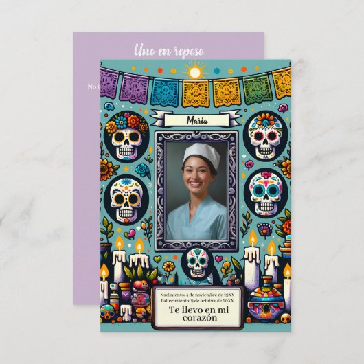 Carte de prière espagnole dia de los muertos (Devant / Derrière)