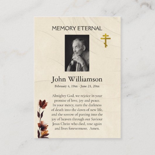 Carte de prière éternelle de la mémoire chrétienne (Dos)