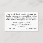 Carte de prière faire-part de naissance (Dos)