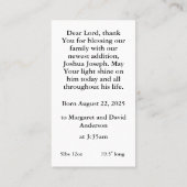 Carte de prière faire-part de naissance (Dos)