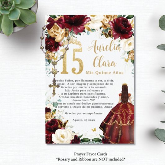 Carte de prière Floral Quinceañera d'ivoire d'or d