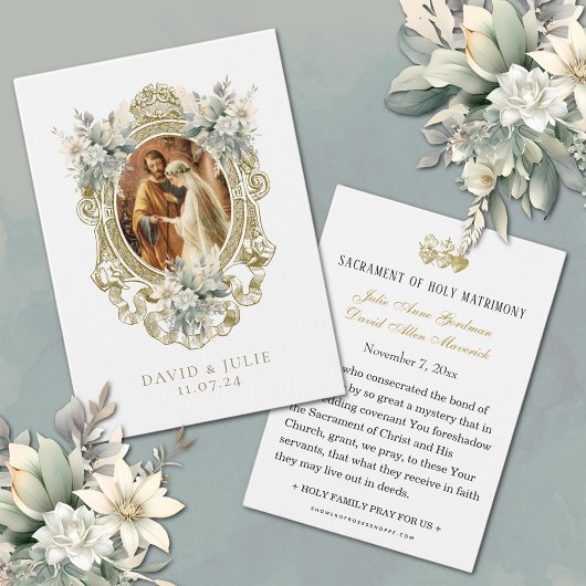 Carte de prière florale de mariage catholique