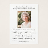 Carte de prière florale du Mémorial catholique Jés (Dos)