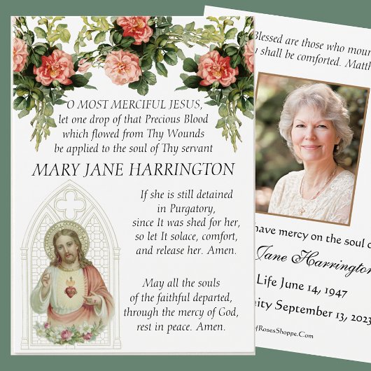 Carte de prière florale du Mémorial catholique Jés