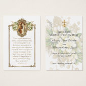 Carte de prière florale élégante pour mariage cath (Devant & derrière)