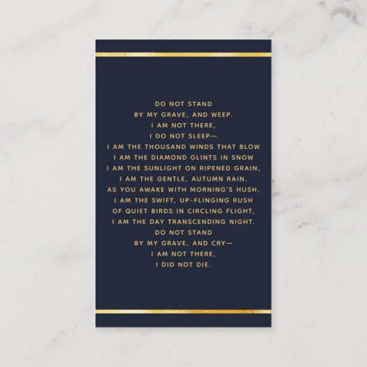 Carte de prière florale en or bleu (Dos)