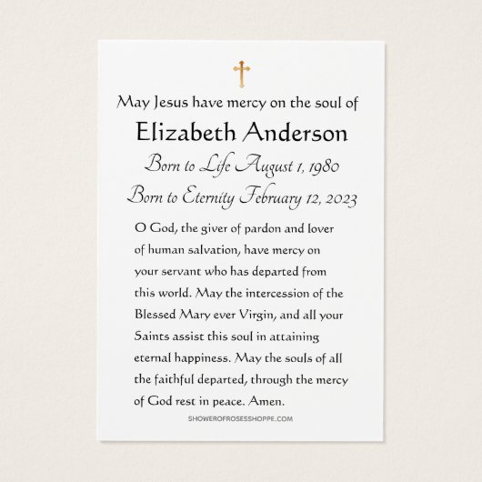 Carte de prière funéraire (Dos)