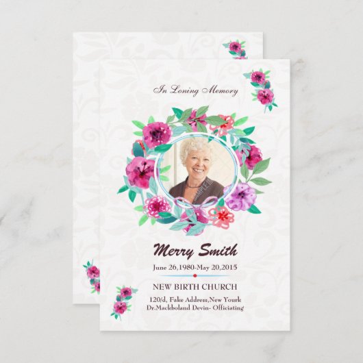 Carte de prière funéraire (Devant / Derrière)