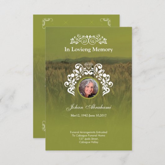 Carte de prière funéraire (Devant / Derrière)