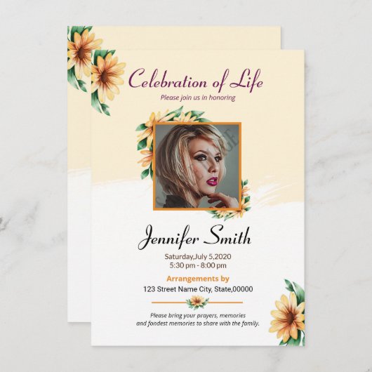 Carte de prière funéraire (Devant / Derrière)