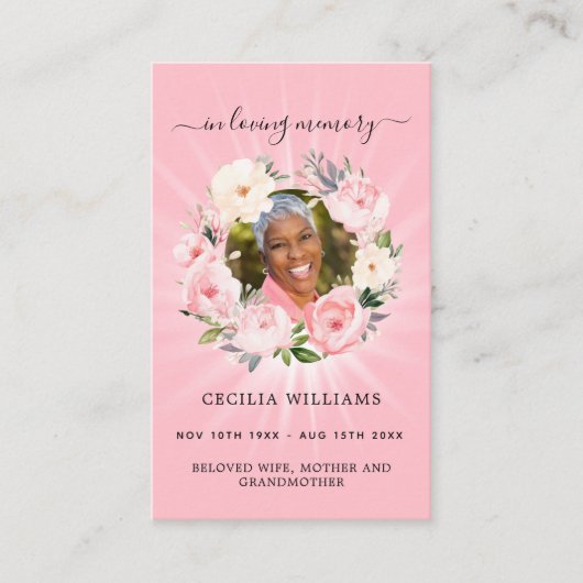 Carte de prière funéraire à couronne florale (Devant)