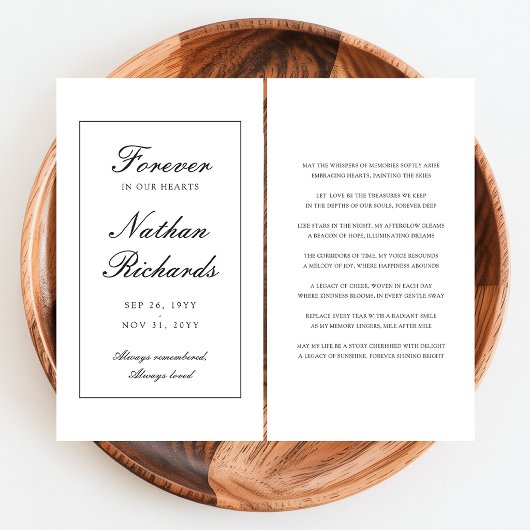 Carte de prière funéraire à l'écriture élégante