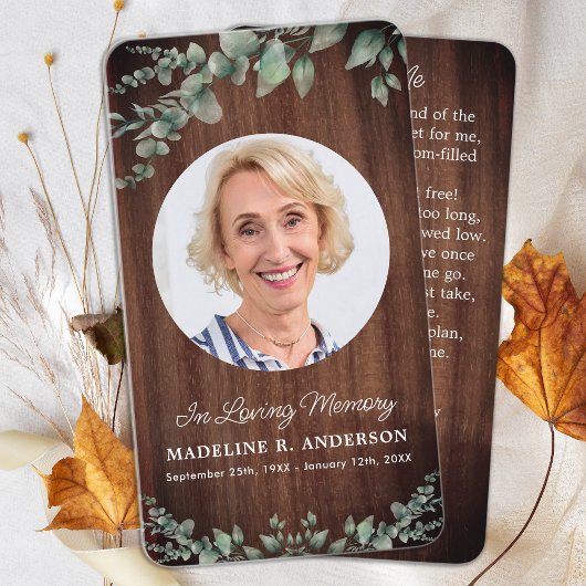 Carte de prière funéraire avec feuillage en bois r