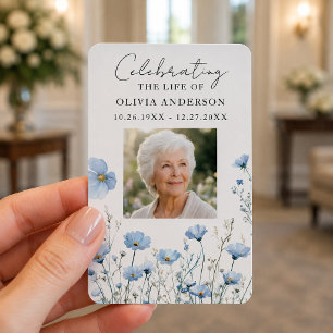 Carte de prière funéraire bleue pour célébration d